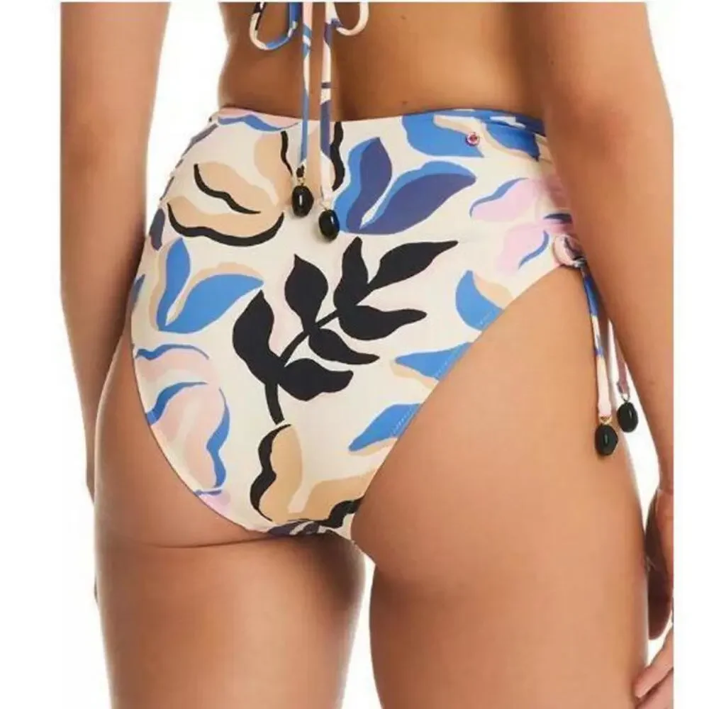 Red Carter Bikini Bottoms Size Medium Tropical Leaf Print HighRise Moonstone NWT